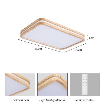 Brilagi - Dimbare LED-plafondlamp MOLINA SQUARE LED/54W/230V 3000-6000K eiken 60x40 cm + afstandsbediening