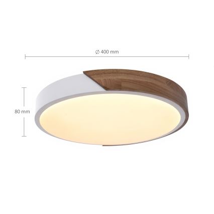 Brilagi - dimbare LED-plafondlamp PILANA LED/48W/230V eiken/wit Ø 40 cm + afstandsbediening