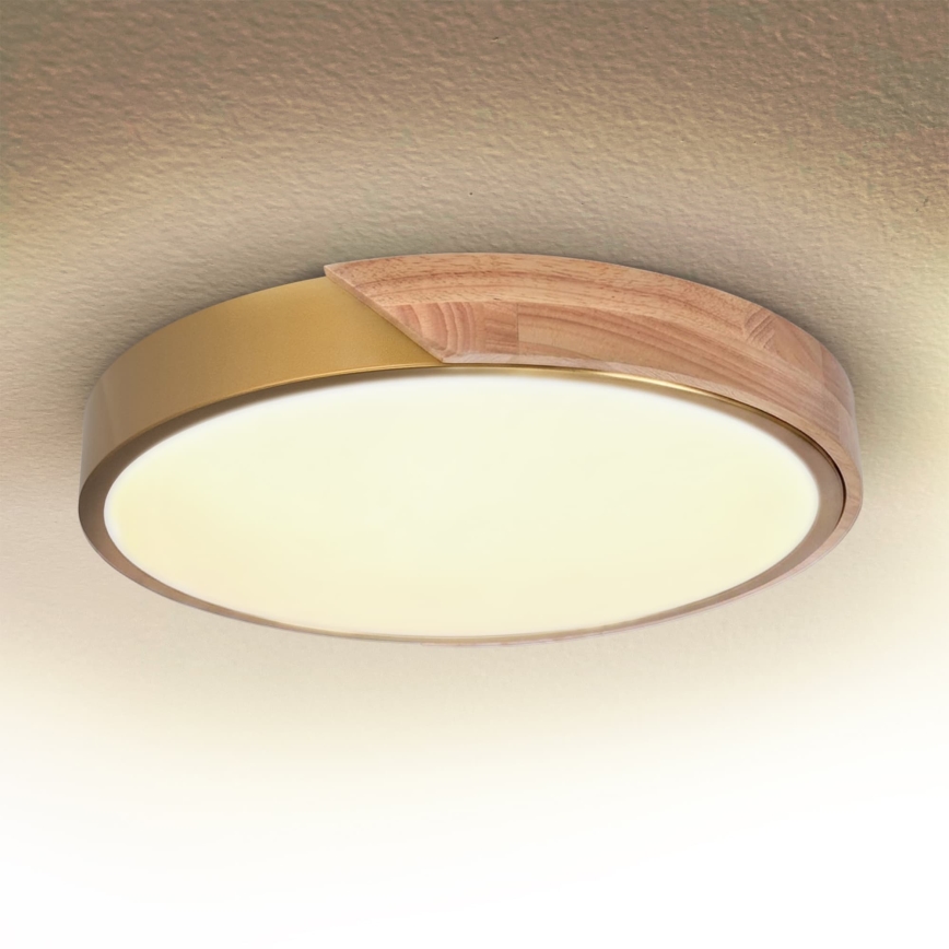 BRILAGI - dimbare LED-plafondlamp PILANA LED/48W/230V 3000-6500K eiken/goud Ø 40 cm + afstandsbediening
