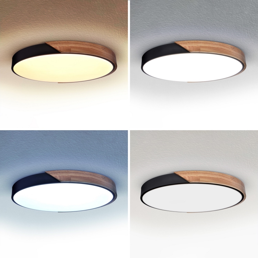 Brilagi - dimbare LED-plafondlamp PILANA LED/60W/230V 3000-6500K eiken/zwart Ø 60 cm + afstandsbediening