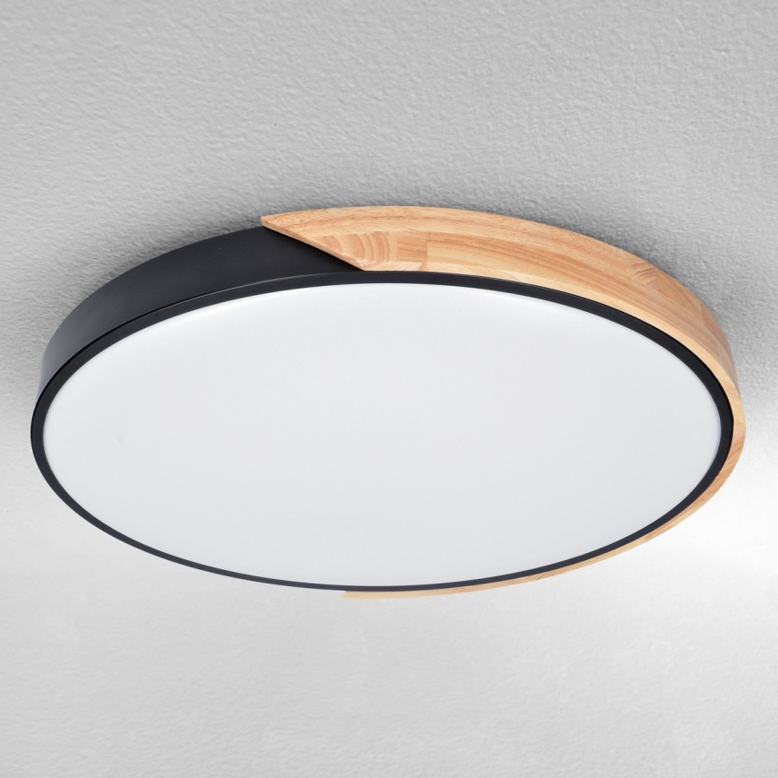 Brilagi - dimbare LED-plafondlamp PILANA LED/60W/230V 3000-6500K eiken/zwart Ø 60 cm + afstandsbediening