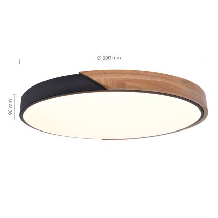 Brilagi - dimbare LED-plafondlamp PILANA LED/60W/230V 3000-6500K eiken/zwart Ø 60 cm + afstandsbediening