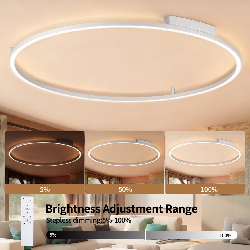 Brilagi - Dimbare LED-plafondlamp PORTOFINO LED/85W/230V 3000-6000K Ø 120 cm zilver + afstandsbediening
