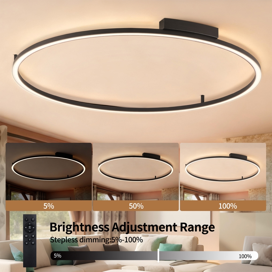 Brilagi - Dimbare LED-plafondlamp PORTOFINO LED/85W/230V 3000-6000K Ø 120 cm zwart + afstandsbediening