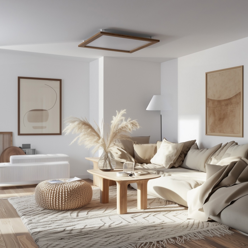 Brilagi - Dimbare LED-plafondlamp SLIMFRAME WOOD LED/58W/230V 64x64 cm 3000-6000K bruin + afstandsbediening