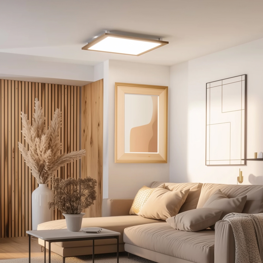 Brilagi - Dimbare LED-plafondlamp SLIMFRAME WOOD LED/58W/230V 64x64 cm 3000-6000K bruin + afstandsbediening