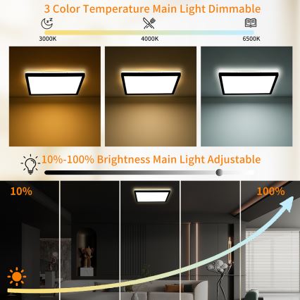 Brilagi - Dimbare LED-plafondlamp ULTRA SLIM LED/18W/230V 2700-6500K 30x30 cm zwart + afstandsbediening