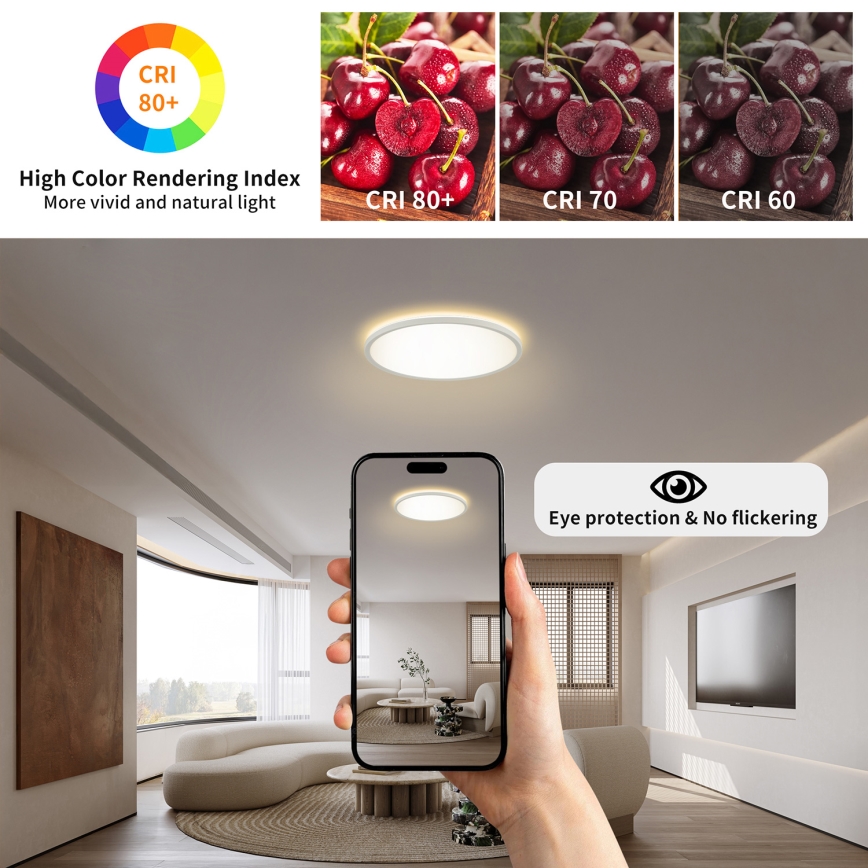 Brilagi - Dimbare LED-plafondlamp ULTRA SLIM LED/18W/230V 2700–6500K Ø 30 cm wit + afstandsbediening