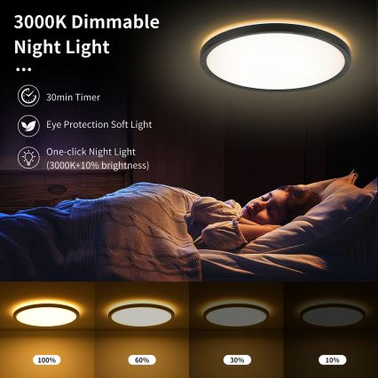 Brilagi - ULTRA SLIM dimbare LED-plafondlamp LED/18W/230V 2700-6500K Ø 30 cm zwart + afstandsbediening