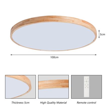 Brilagi - LED-dimbare plafondlamp WOODLINE LED/128W/230V 3000-6000K eiken Ø 100 cm + afstandsbediening