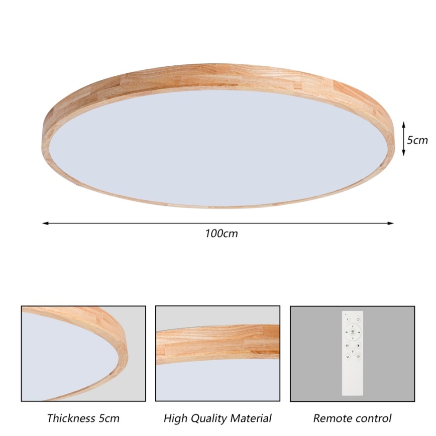 Brilagi - LED-dimbare plafondlamp WOODLINE LED/128W/230V 3000-6000K eiken Ø 100 cm + afstandsbediening