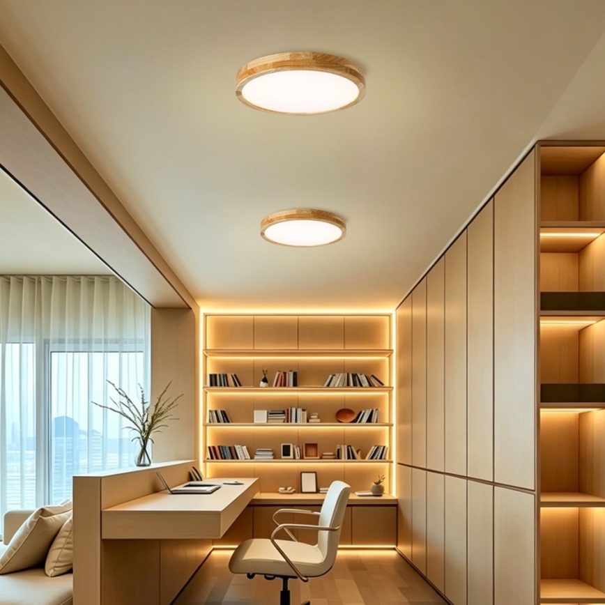 Brilagi - Dimbare LED-plafondlamp WOODLINE LED/48W/230V 3000-6000K eiken Ø 40 cm + afstandsbediening