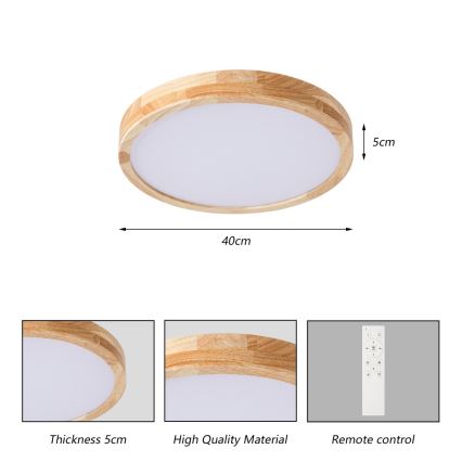 Brilagi - Dimbare LED-plafondlamp WOODLINE LED/48W/230V 3000-6000K eiken Ø 40 cm + afstandsbediening
