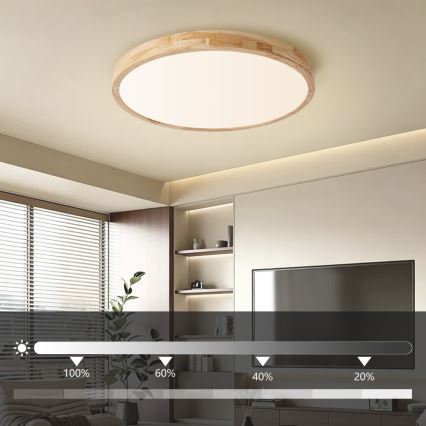 Brilagi - Dimbare LED-plafondlamp WOODLINE LED/72W/230V 3000-6000K eiken Ø 60 cm + afstandsbediening