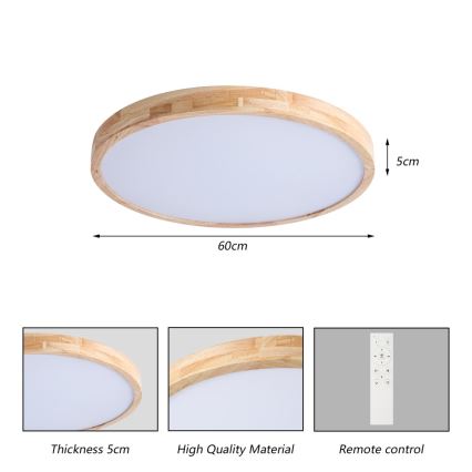 Brilagi - Dimbare LED-plafondlamp WOODLINE LED/72W/230V 3000-6000K eiken Ø 60 cm + afstandsbediening