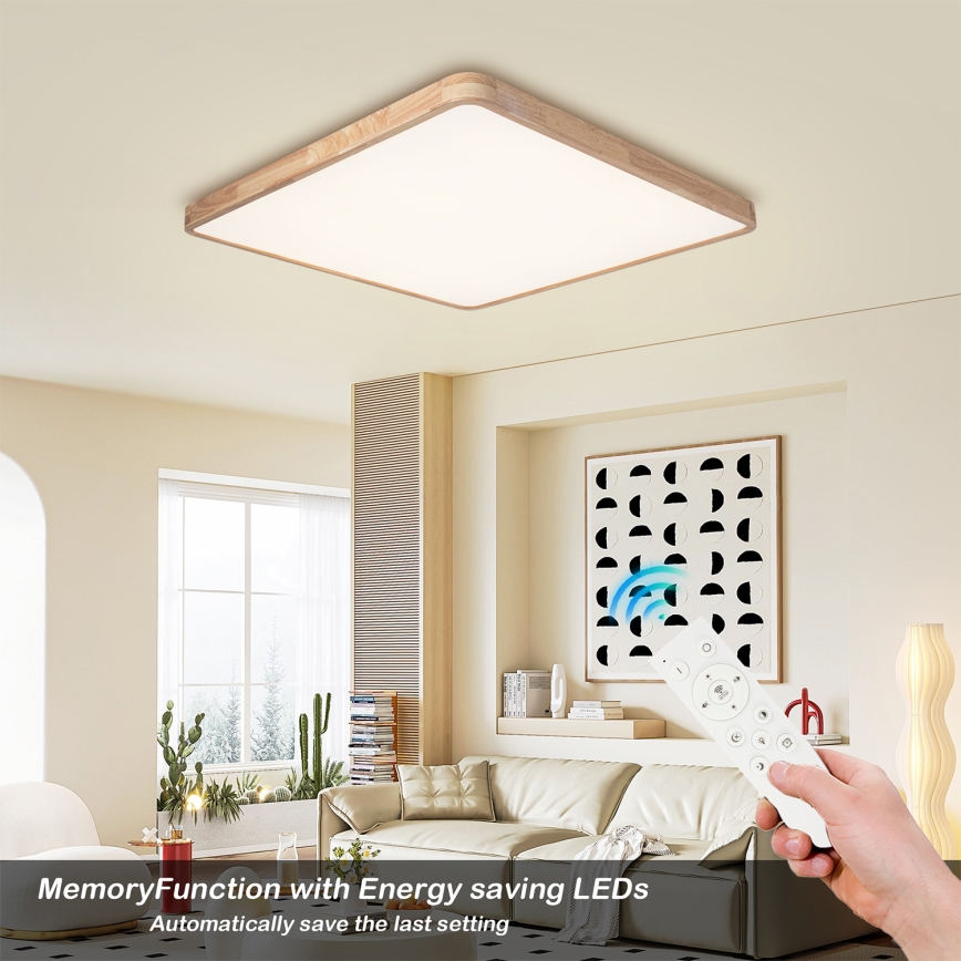 Brilagi - LED-dimbare plafondlamp WOODLINE SQUARE LED/180W/230V 3000-6000K eiken 100x100 cm + afstandsbediening