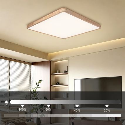 Brilagi - LED-dimbare plafondlamp WOODLINE SQUARE LED/180W/230V 3000-6000K eiken 100x100 cm + afstandsbediening