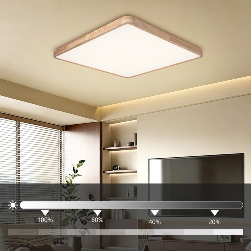 Brilagi - LED-dimbare plafondlamp WOODLINE SQUARE LED/180W/230V 3000-6000K eiken 100x100 cm + afstandsbediening