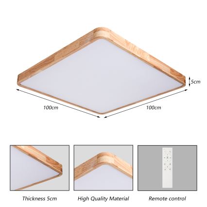 Brilagi - LED-dimbare plafondlamp WOODLINE SQUARE LED/180W/230V 3000-6000K eiken 100x100 cm + afstandsbediening