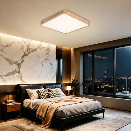 Brilagi - Dimbare LED-plafondlamp WOODLINE SQUARE LED/80W/230V 3000-6000K eiken 60x60 cm + afstandsbediening