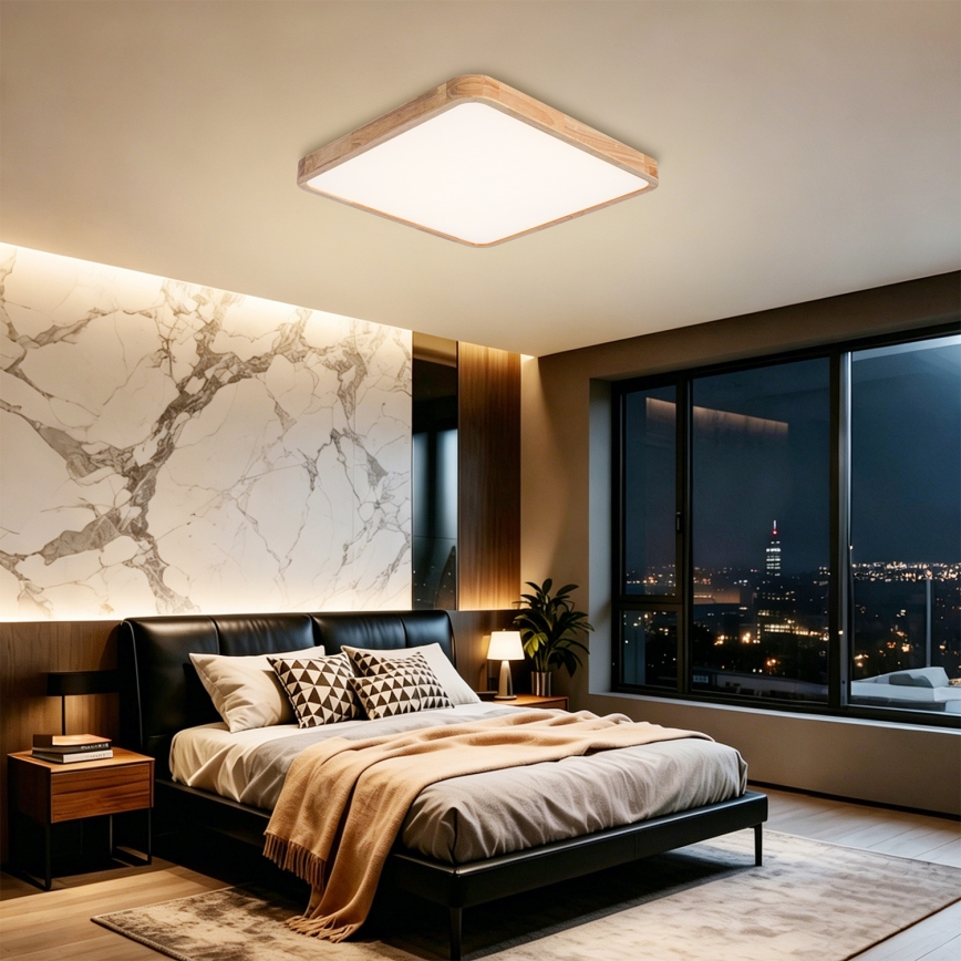 Brilagi - Dimbare LED-plafondlamp WOODLINE SQUARE LED/80W/230V 3000-6000K eiken 60x60 cm + afstandsbediening