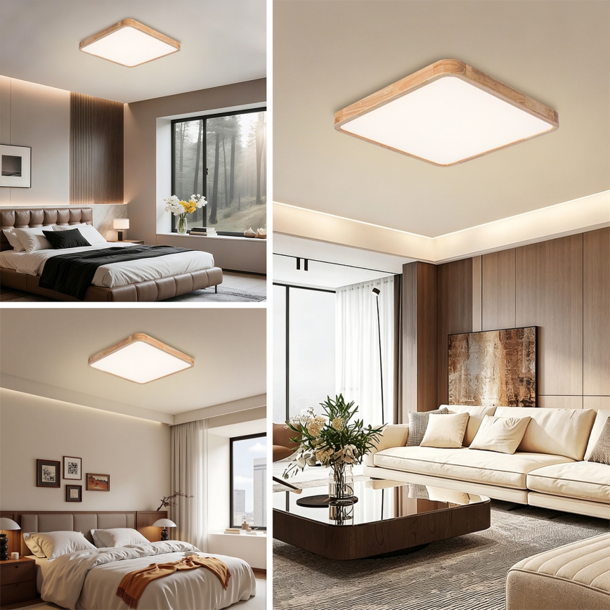 Brilagi - Dimbare LED-plafondlamp WOODLINE SQUARE LED/80W/230V 3000-6000K eiken 60x60 cm + afstandsbediening