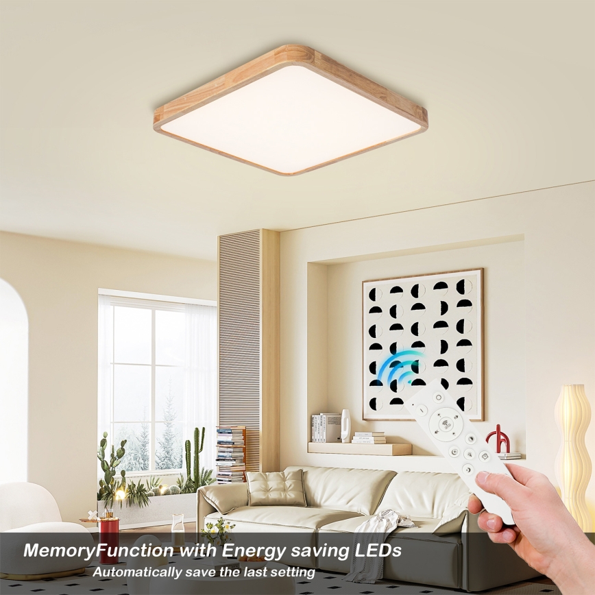 Brilagi - Dimbare LED-plafondlamp WOODLINE SQUARE LED/80W/230V 3000-6000K eiken 60x60 cm + afstandsbediening