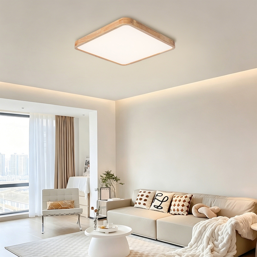 Brilagi - Dimbare LED-plafondlamp WOODLINE SQUARE LED/80W/230V 3000-6000K eiken 60x60 cm + afstandsbediening