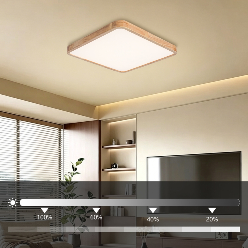 Brilagi - Dimbare LED-plafondlamp WOODLINE SQUARE LED/80W/230V 3000-6000K eiken 60x60 cm + afstandsbediening