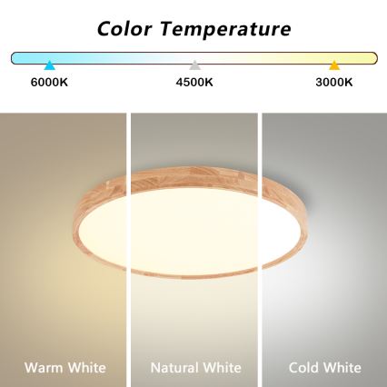 Brilagi - LED dimbare plafondlamp WOODROUND LED/30W/230V 3000-6000K Ø 40 cm hout CRI 90 + afstandsbediening