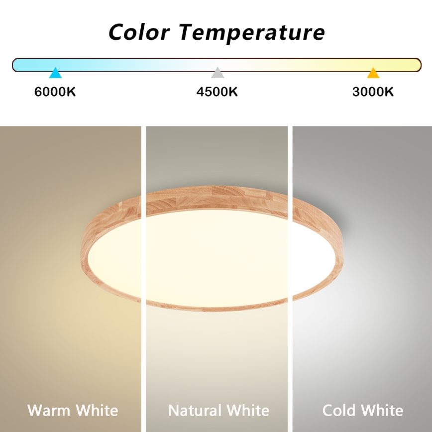 Brilagi - LED dimbare plafondlamp WOODROUND LED/30W/230V 3000-6000K Ø 40 cm hout CRI 90 + afstandsbediening