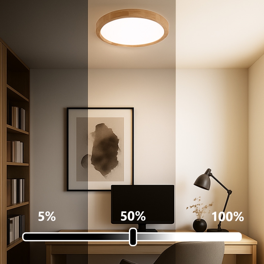 Brilagi - LED dimbare plafondlamp WOODROUND LED/30W/230V 3000-6000K Ø 40 cm hout CRI 90 + afstandsbediening