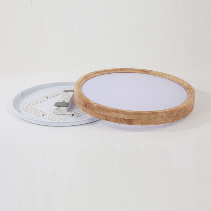 Brilagi - LED dimbare plafondlamp WOODROUND LED/30W/230V 3000-6000K Ø 40 cm hout CRI 90 + afstandsbediening