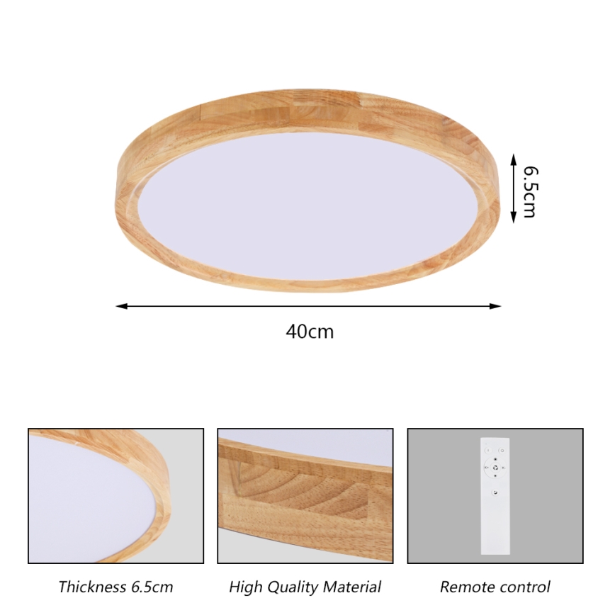 Brilagi - LED dimbare plafondlamp WOODROUND LED/30W/230V 3000-6000K Ø 40 cm hout CRI 90 + afstandsbediening