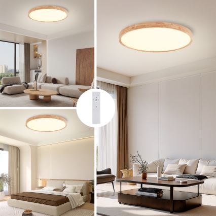 Brilagi - LED dimbare plafondlamp WOODROUND LED/70W/230V 3000-6000K Ø 80 cm hout CRI 90 + afstandsbediening