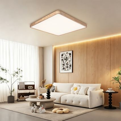 Brilagi - LED-dimbare plafondlamp WOODLINE SQUARE LED/100W/230V 3000-6000K eiken 80x80 cm + afstandsbediening