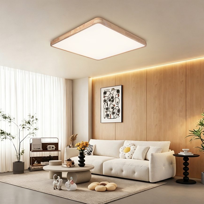 Brilagi - LED-dimbare plafondlamp WOODLINE SQUARE LED/100W/230V 3000-6000K eiken 80x80 cm + afstandsbediening
