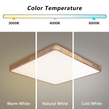 Brilagi - LED-dimbare plafondlamp WOODLINE SQUARE LED/100W/230V 3000-6000K eiken 80x80 cm + afstandsbediening