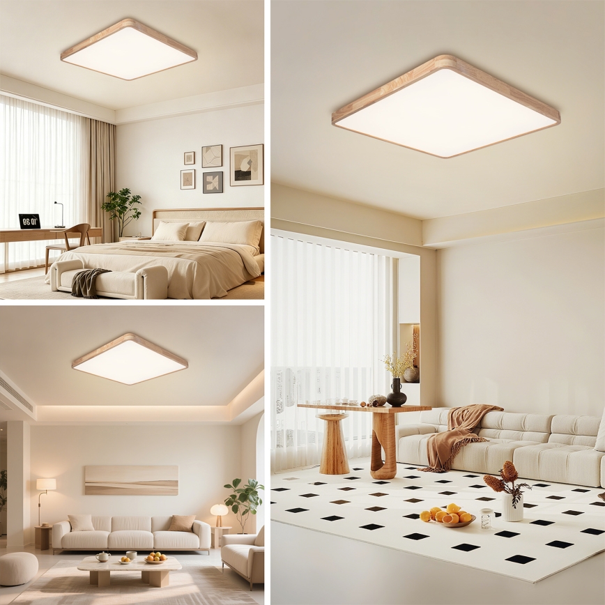 Brilagi - LED-dimbare plafondlamp WOODLINE SQUARE LED/100W/230V 3000-6000K eiken 80x80 cm + afstandsbediening