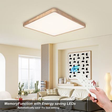 Brilagi - LED-dimbare plafondlamp WOODLINE SQUARE LED/100W/230V 3000-6000K eiken 80x80 cm + afstandsbediening