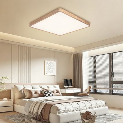 Brilagi - LED-dimbare plafondlamp WOODLINE SQUARE LED/100W/230V 3000-6000K eiken 80x80 cm + afstandsbediening
