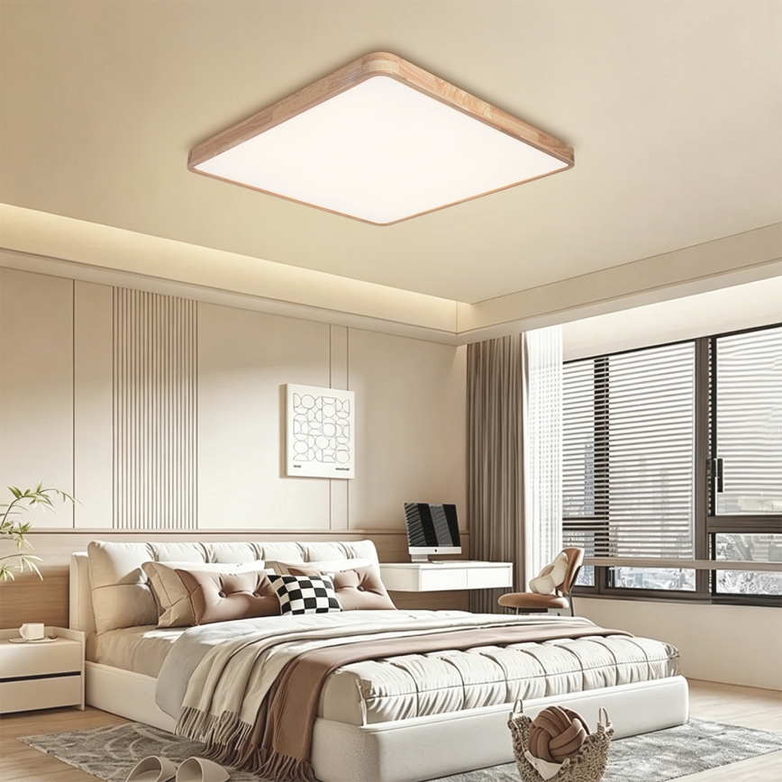 Brilagi - LED-dimbare plafondlamp WOODLINE SQUARE LED/100W/230V 3000-6000K eiken 80x80 cm + afstandsbediening