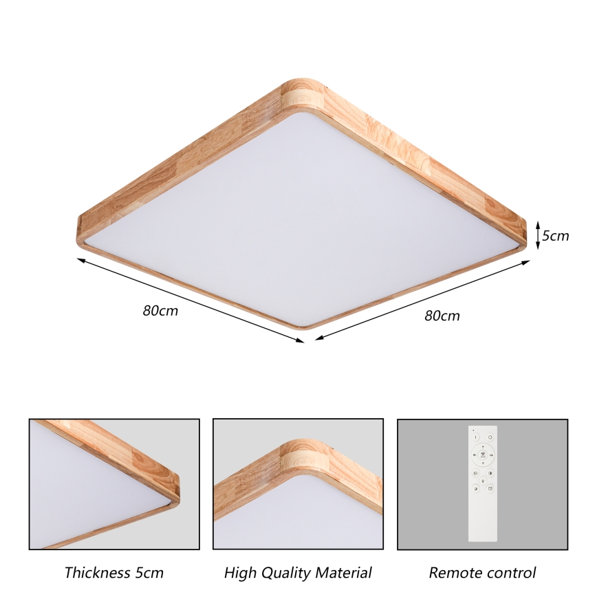 Brilagi - LED-dimbare plafondlamp WOODLINE SQUARE LED/100W/230V 3000-6000K eiken 80x80 cm + afstandsbediening