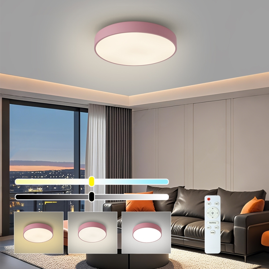 Brilagi - LED-dimbare plafondlamp POOL LED/36W/230V 3000-6000K Ø 30 cm roze + afstandsbediening