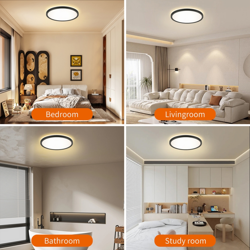 Brilagi - Dimbare LED-plafondlamp ULTRA SLIM LED/24W/230V 2700–6500K Ø 42 cm zwart + afstandsbediening