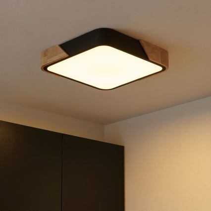 Brilagi - LED dimbare plafondlamp PILANA LED/48W/230V 3000-6500K eiken/zwart 42x42 cm + afstandsbediening