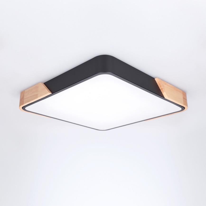 Brilagi - LED dimbare plafondlamp PILANA LED/48W/230V 3000-6500K eiken/zwart 42x42 cm + afstandsbediening