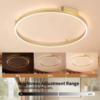 Brilagi - LED-dimbare plafondlamp PORTOFINO LED/60W/230V 3000-6000K Ø 80 cm goudkleurig + afstandsbediening