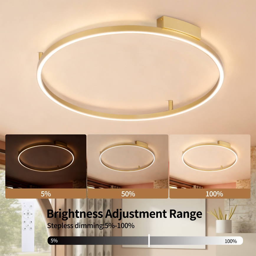 Brilagi - LED-dimbare plafondlamp PORTOFINO LED/60W/230V 3000-6000K Ø 80 cm goudkleurig + afstandsbediening