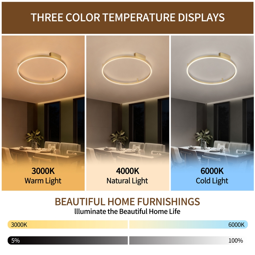 Brilagi - LED-dimbare plafondlamp PORTOFINO LED/60W/230V 3000-6000K Ø 80 cm goudkleurig + afstandsbediening